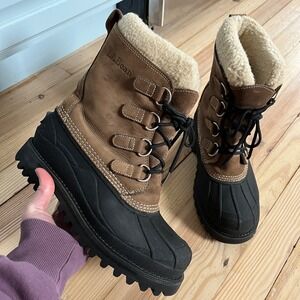 LL Bean Wildcat Duck Boots Womens 8 Brown Black Leather Waterproof Snow Winter